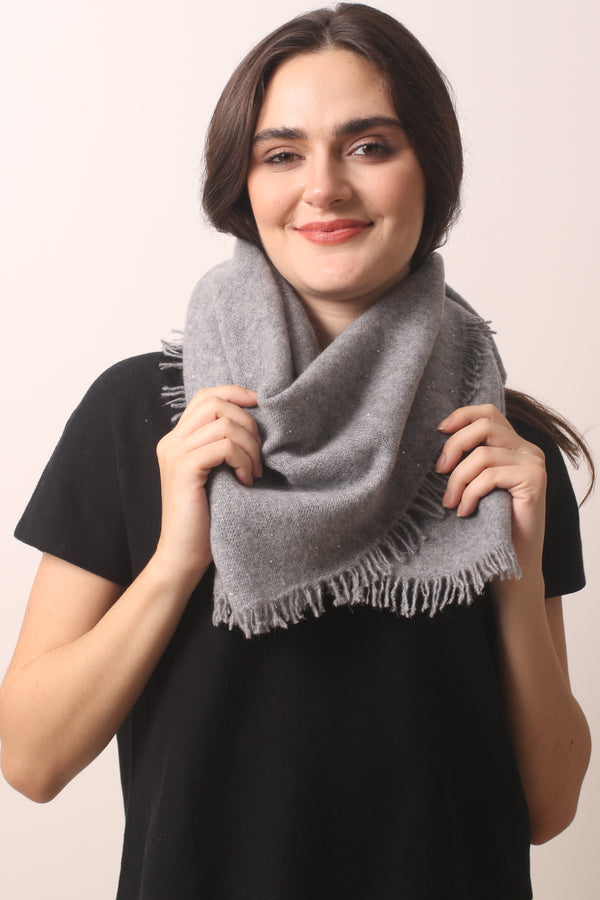 Grey Snow Diamond Yarn Cashmere Scarf- Pashma Women's