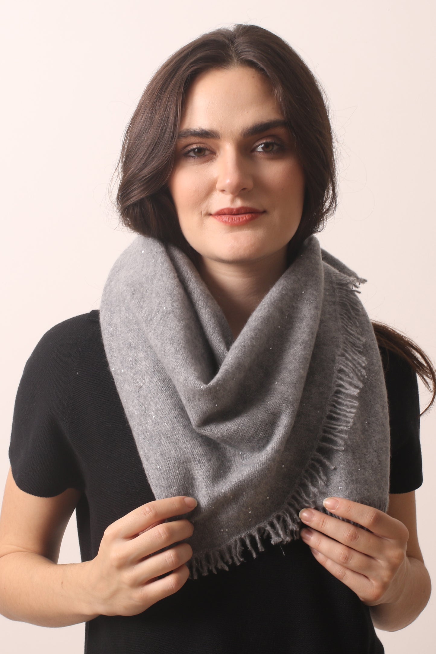 Grey Snow Diamond Yarn Cashmere Scarf 2- Pashma Women's