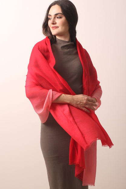 Hot Coral Ombre Diamond Knit Scarf- Pashma Women's