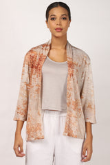 Beige Abstract Silk Linen Matching Set