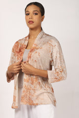 Beige Abstract Silk Linen Matching Set