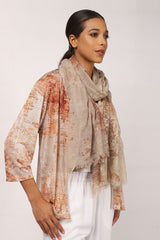Beige Abstract Silk Linen Matching Set