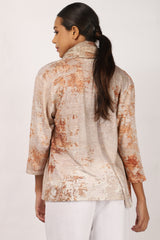 Beige Abstract Silk Linen Matching Set