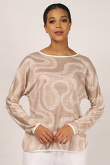 Beige-Abstract-Silk-Linen-Matching-Set