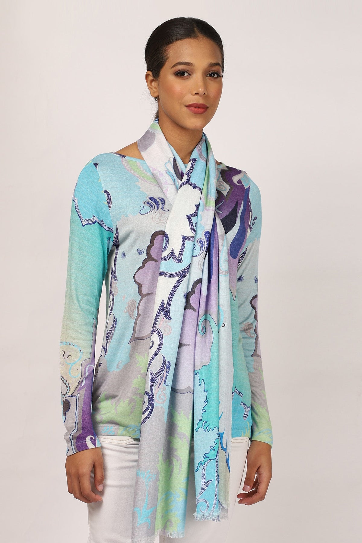 Turquoise Silk Blend Matching Set