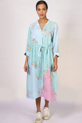 Turquoise Floral Linen Dress