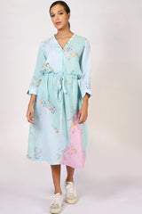 Turquoise Floral Linen Dress