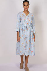 Blue Floral Linen Dress