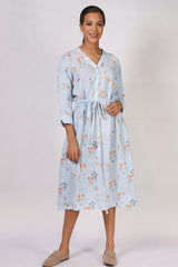 Blue Floral Linen Dress