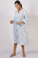 Blue Floral Linen Dress