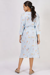 Blue Floral Linen Dress