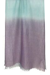 Turquoise Lavender Ombre Silk Linen Cashmere Scarf