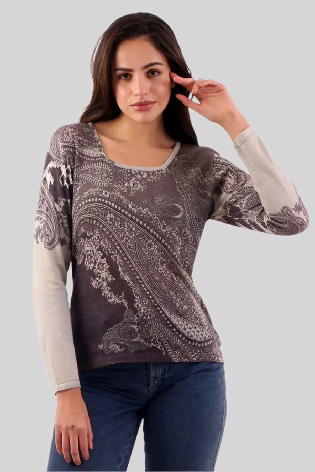Paisley Top - Grey & Brown