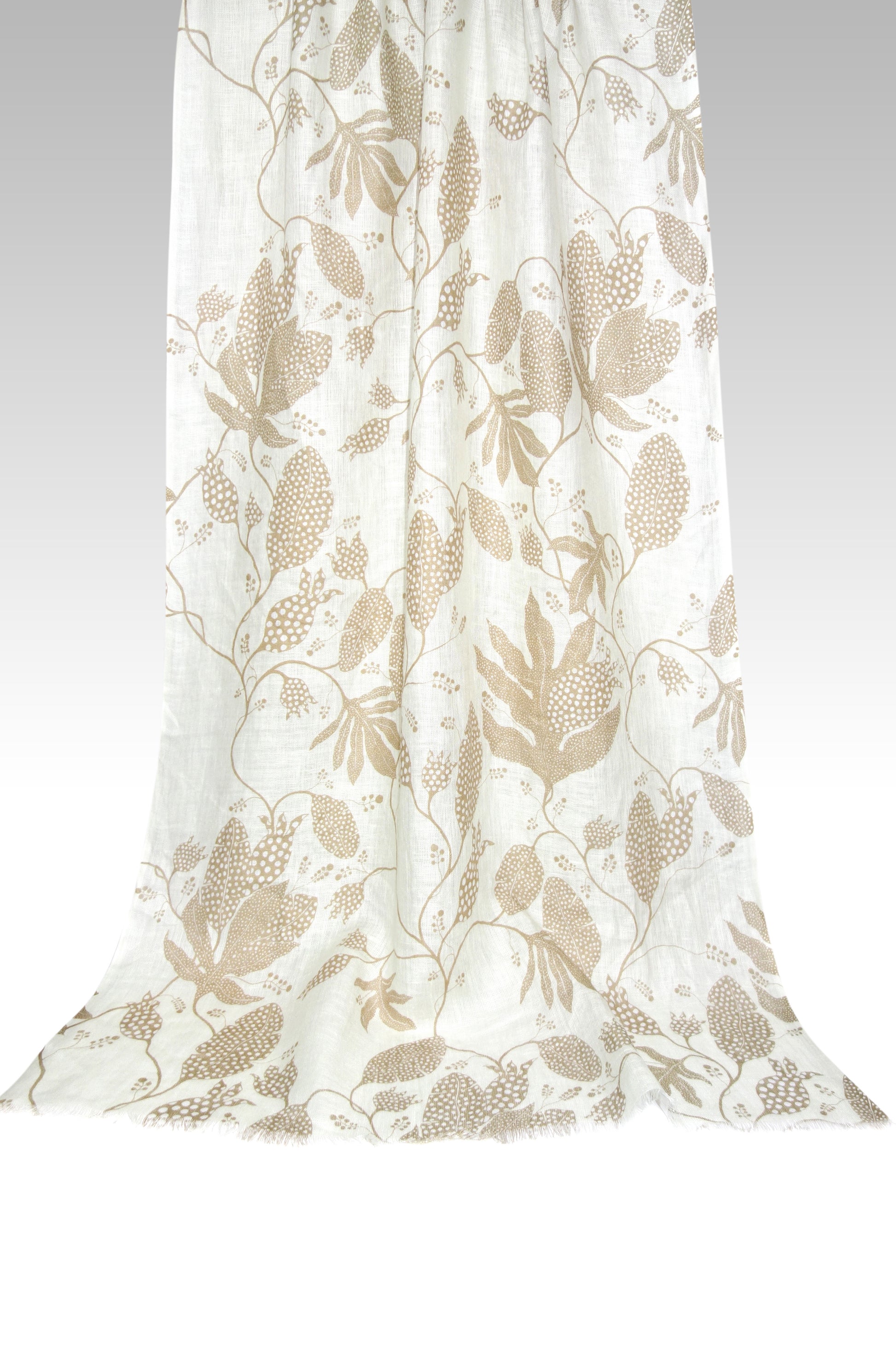 Ivory Botanical Silk Cashmere Scarf- Pashma Women's