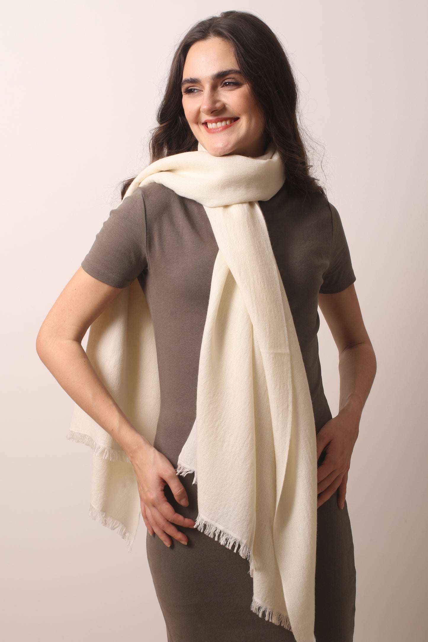 Ivory Felted Cashmere Scarf 1- Pashma Women's