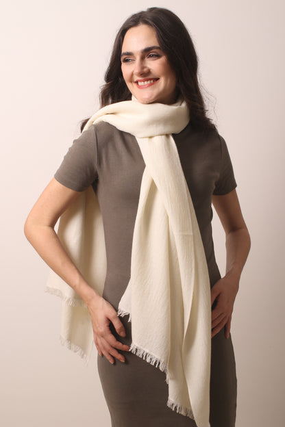 Ivory Felted Cashmere Scarf 1- Pashma Women's