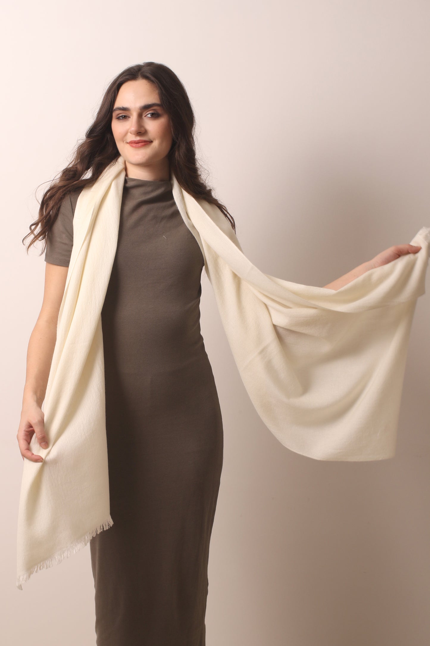 Ivory Felted Cashmere Scarf 2- Pashma Women's