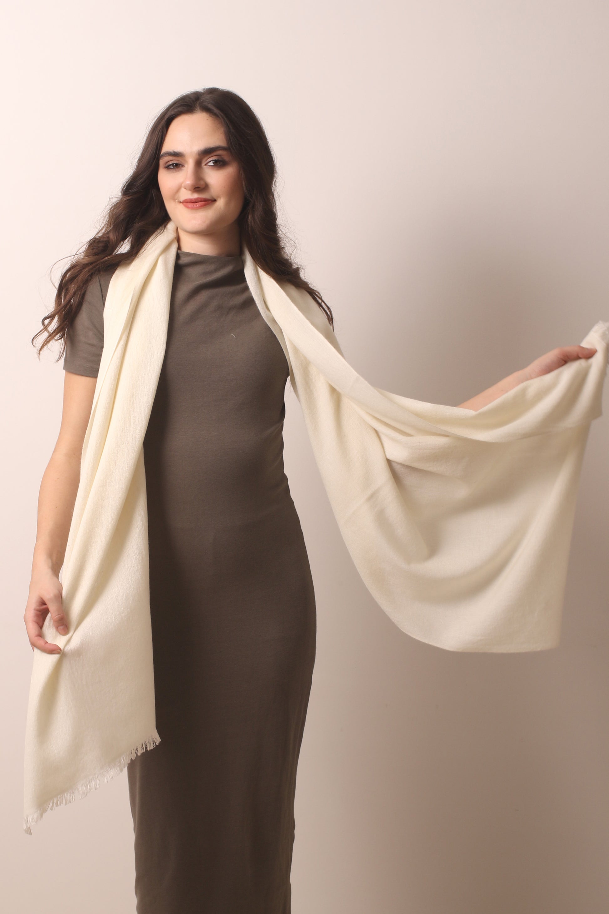 Ivory Felted Cashmere Scarf 2- Pashma Women's