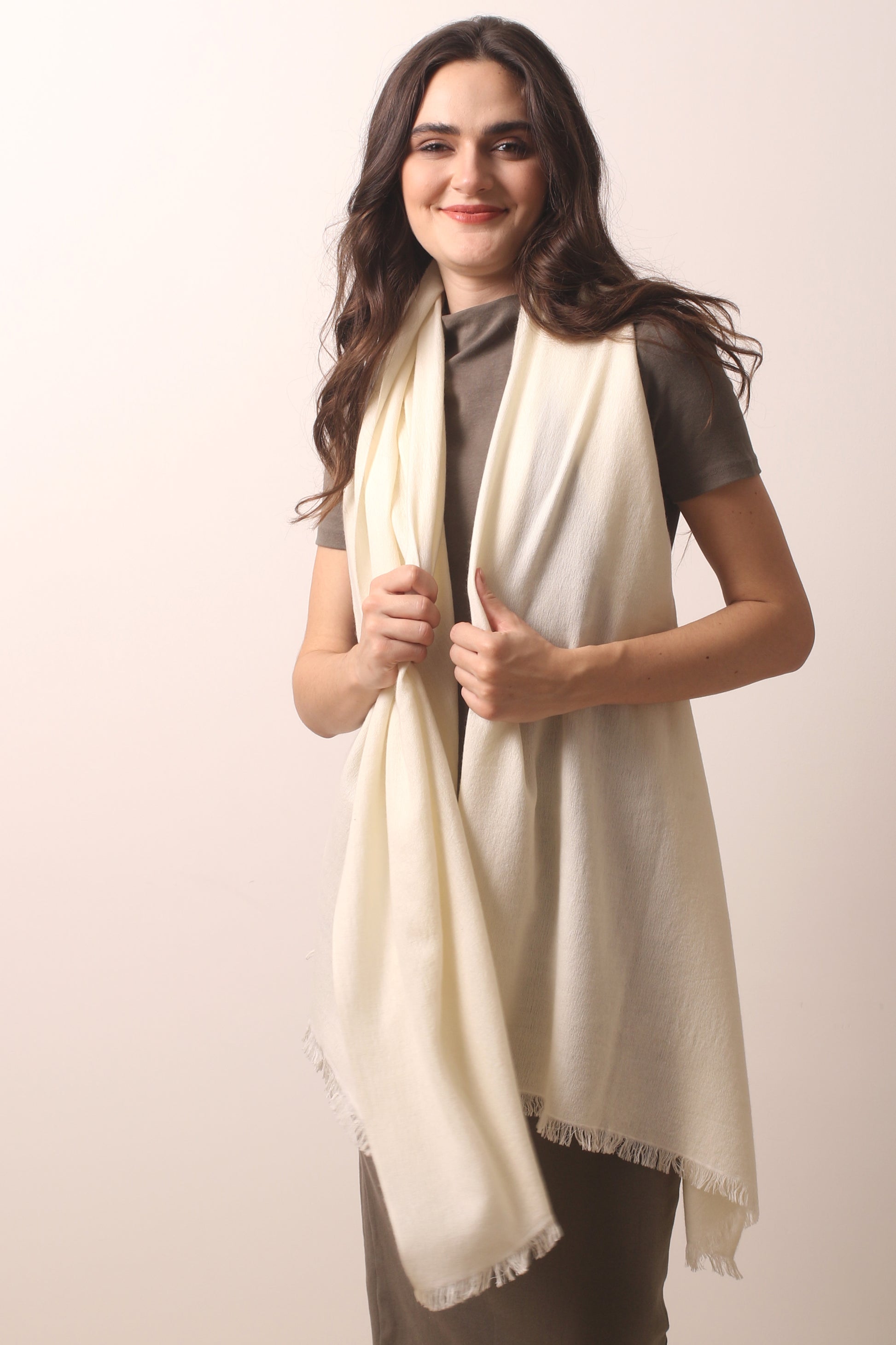 Ivory Felted Cashmere Scarf 3- Pashma Women's
