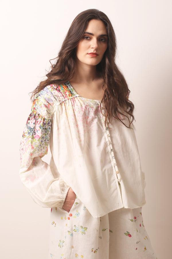 Ivory Garden Cotton Silk Top- Pashma Women's