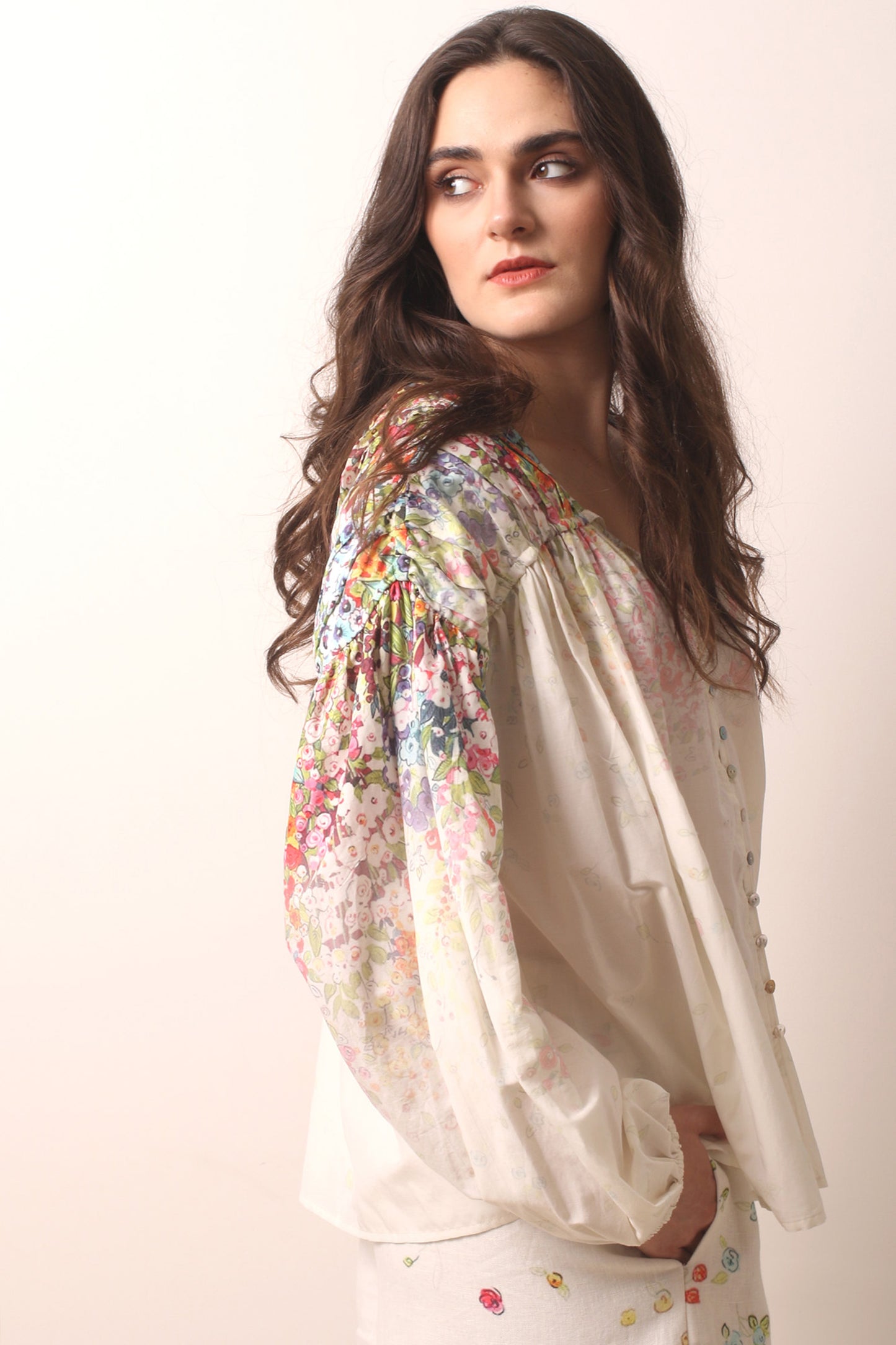 Ivory Garden Cotton Silk Top - Pashma Women's