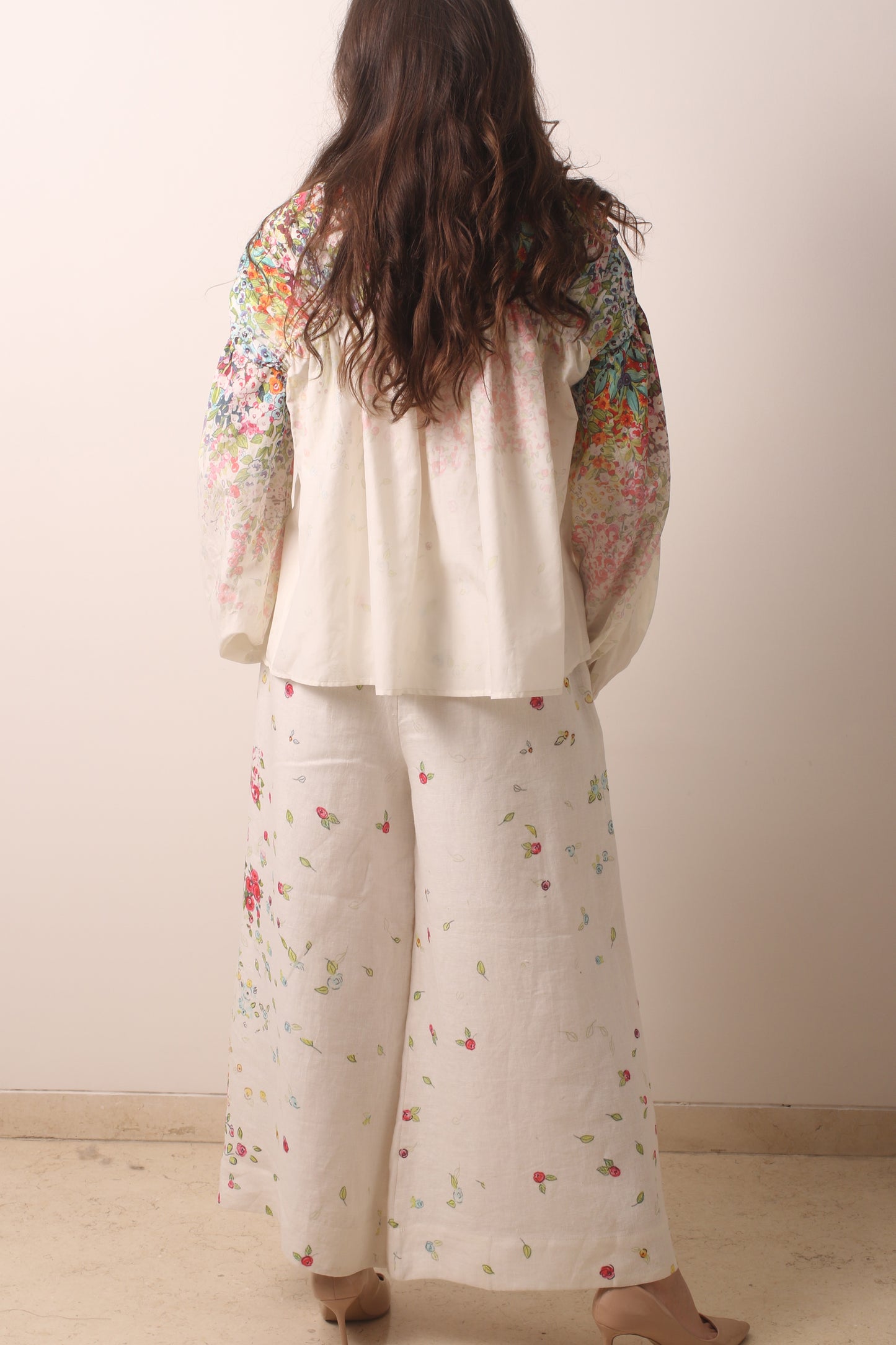 Ivory Garden Floral Linen Pant 3- Pashma Women's