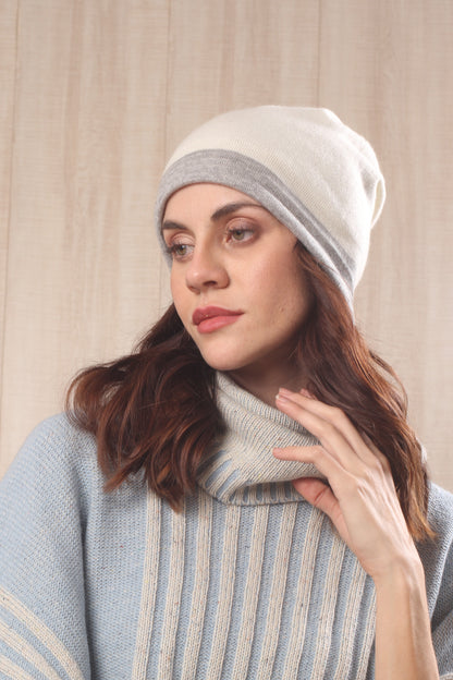 Ivory & Grey Reversible Beanie - Pashma Women's