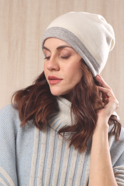 Ivory & Grey Reversible Beanie 3- Pashma Women's