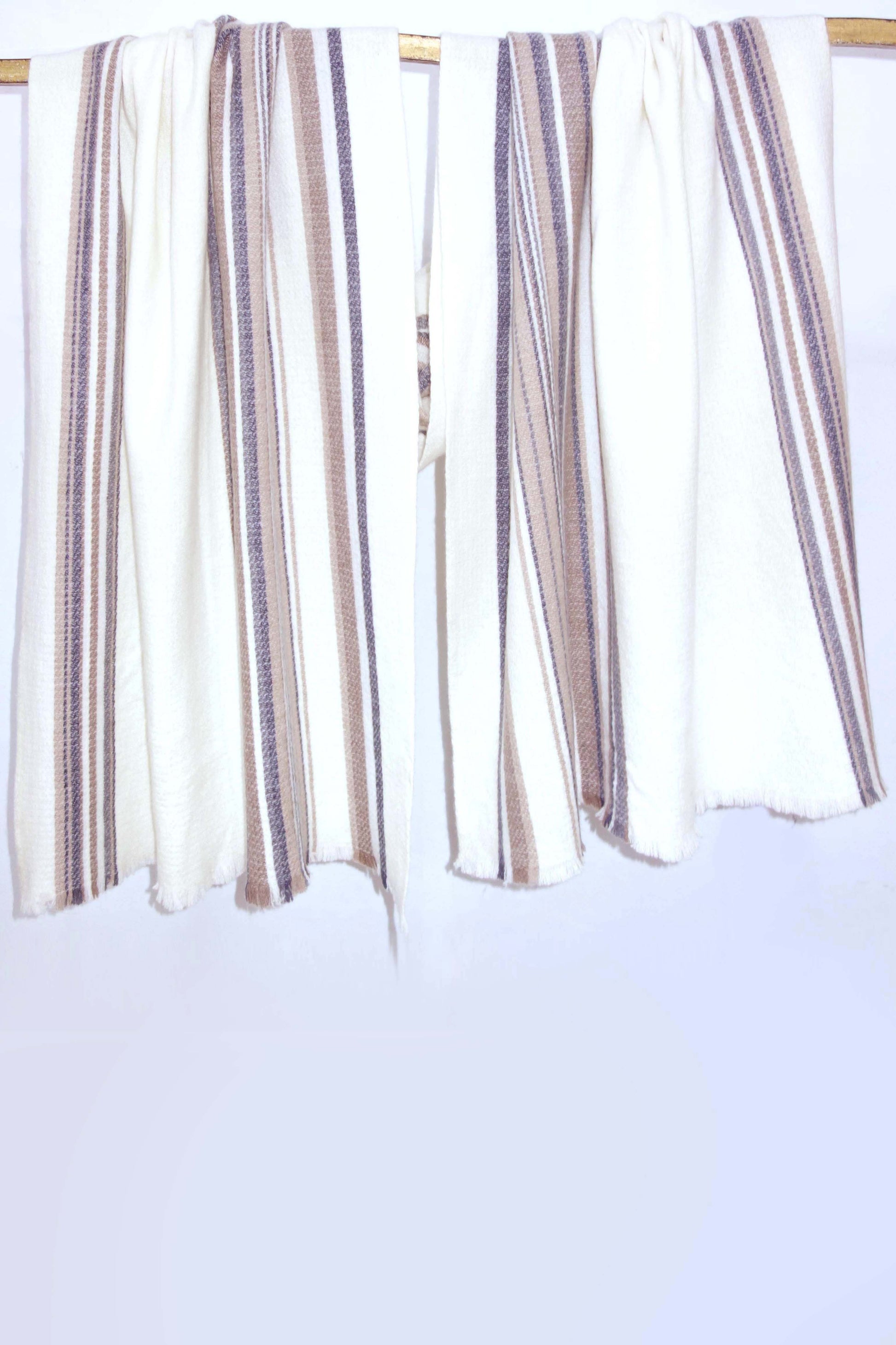 Ivory Striped Cashmere Scarf 4- Pashma Women's