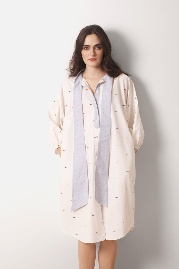 Ivory_Tie_neck_Printed_cotton_Dress_1_-_Pashma_Women_s