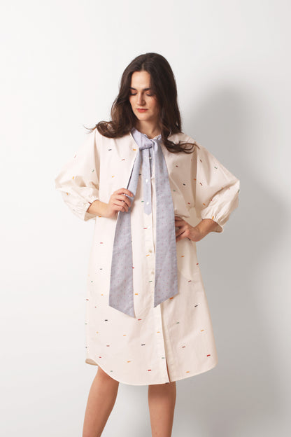 Ivory_Tie_neck_Printed_cotton_Dress_5-_Pashma_Women_s