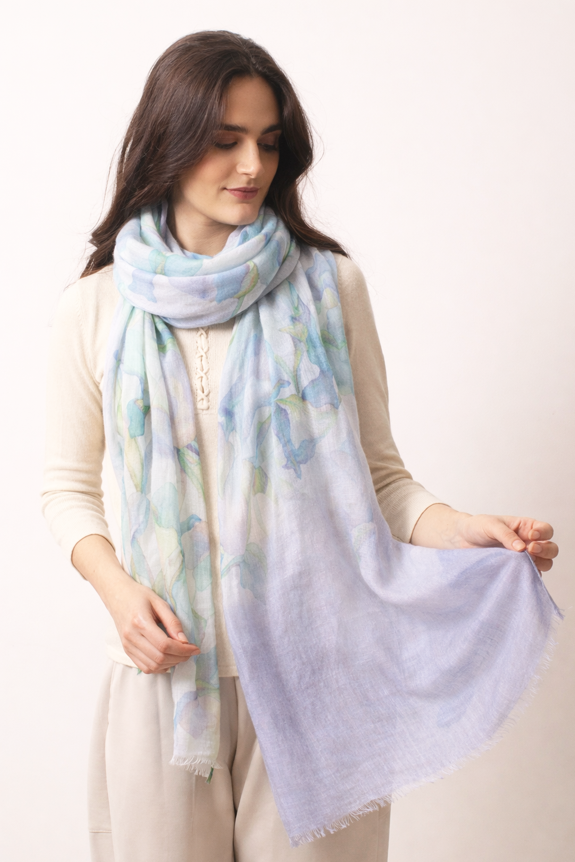 Lavender Floral Silk Cashmere Scarf 2- Pashma Women's