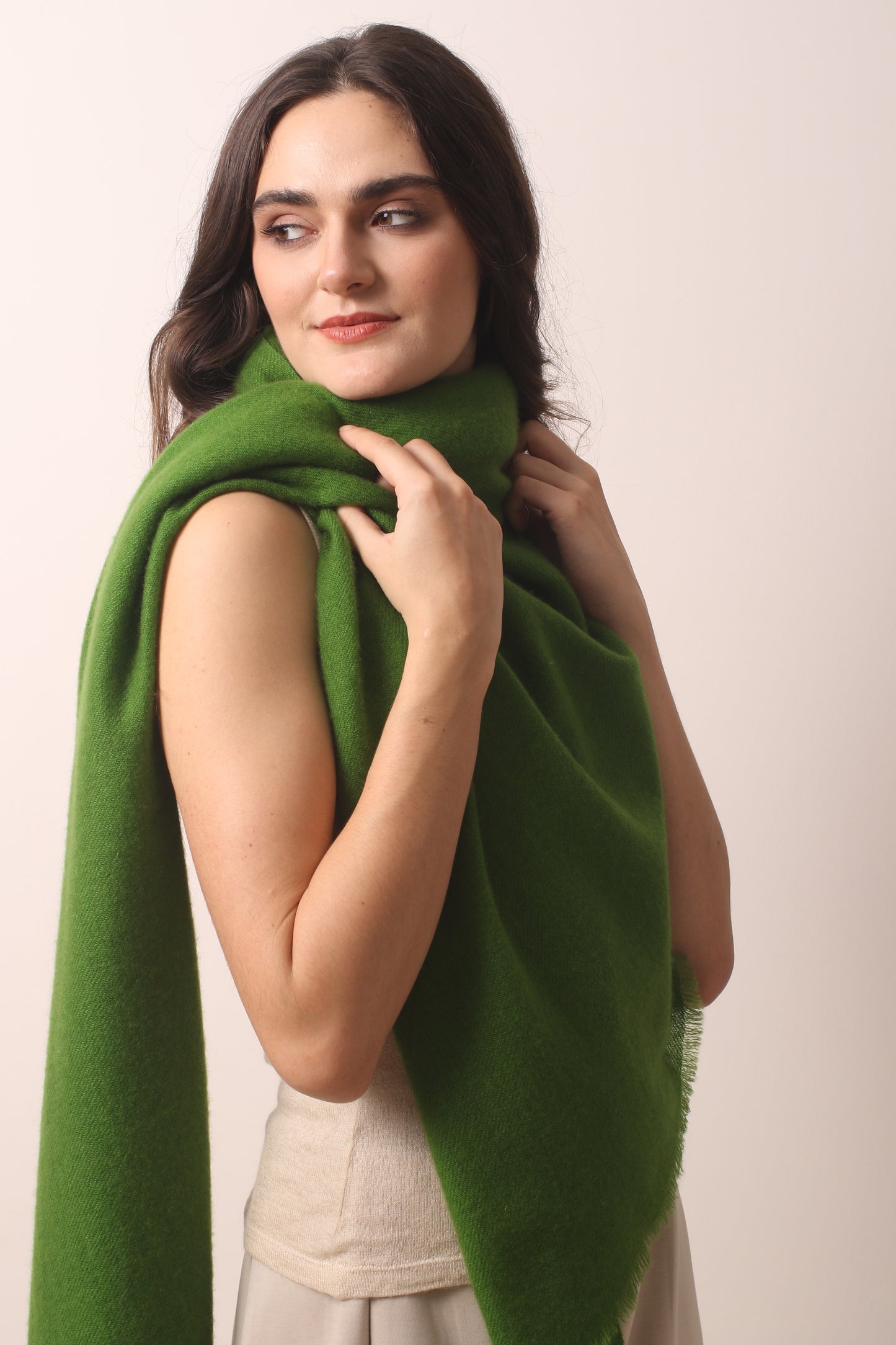 Leaf Green Felted Cashmere Scarf 4- Pashma Women's