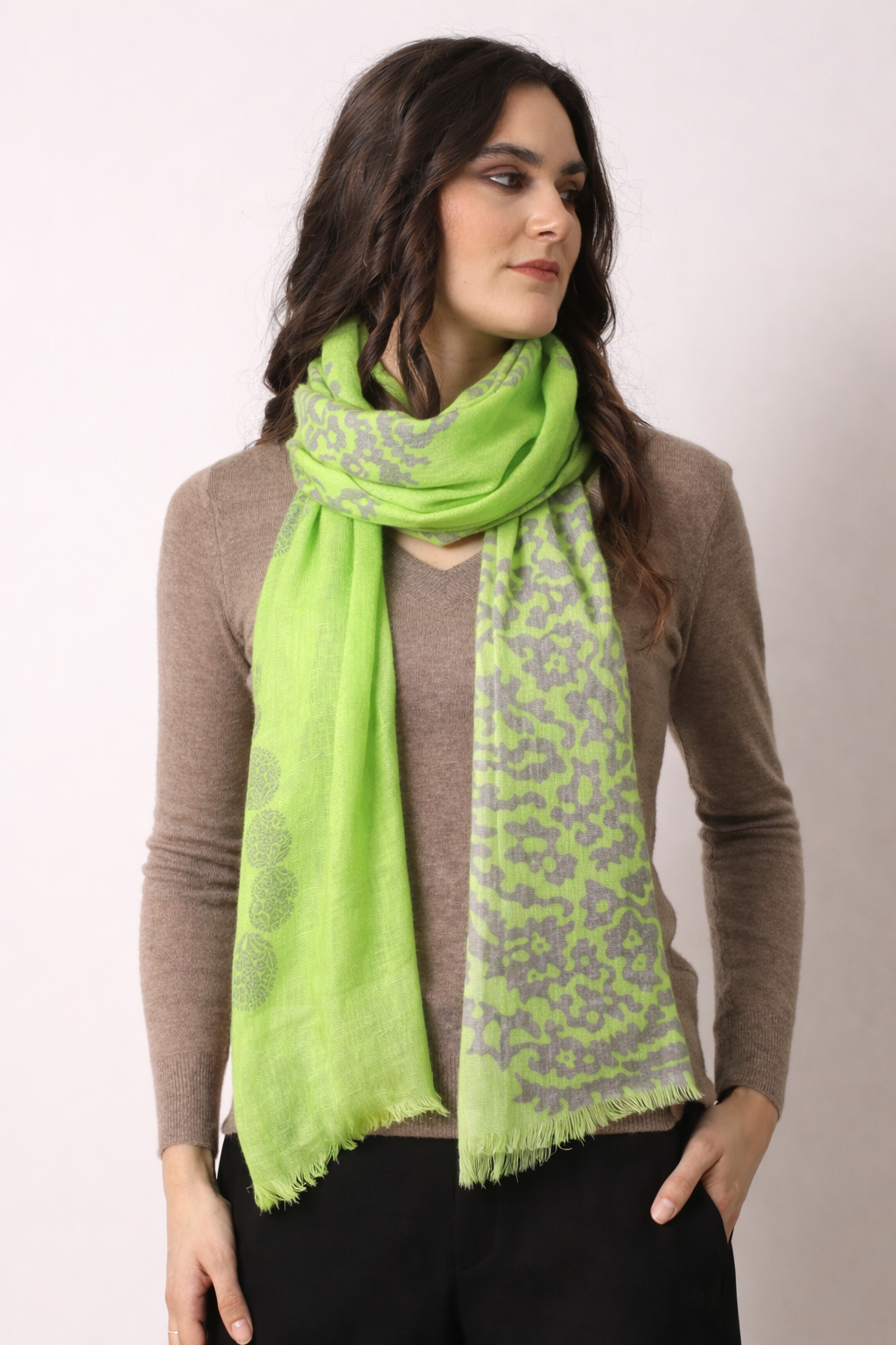 Leaf Green Paisley Scarf  2- Pashma Women's