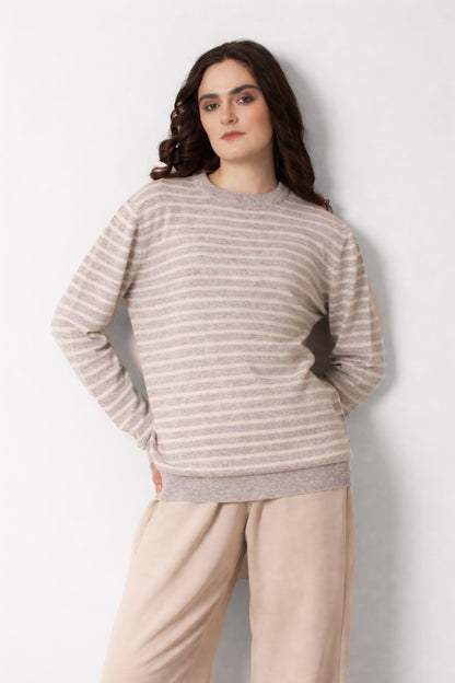Light_Grey_and_Ivory_Cashmere_Striped_Crew_Neck_T_shirt_1-_Pashma_Women_s