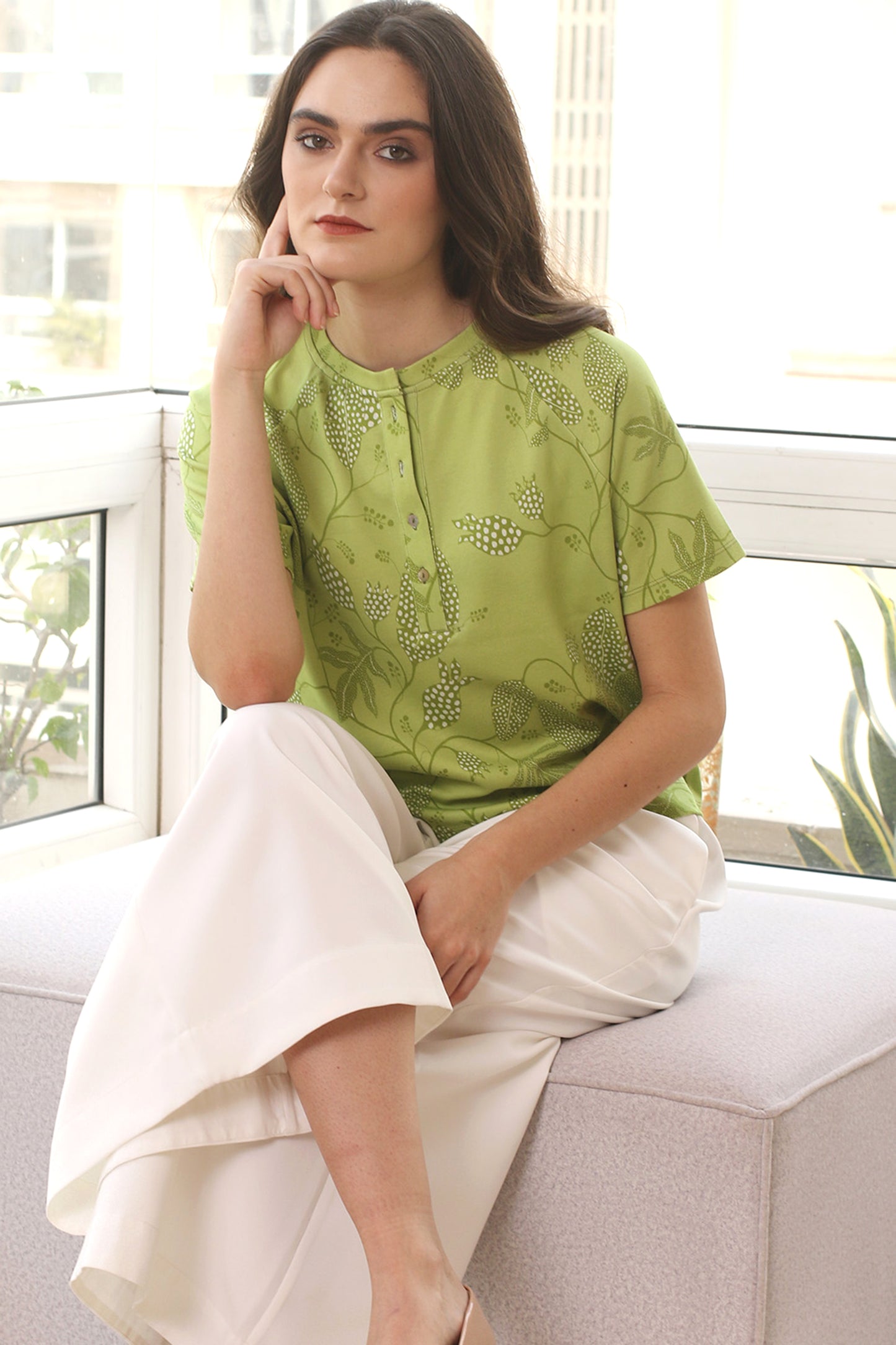 Lime green cotton modal T-shirt- Pashma Women's