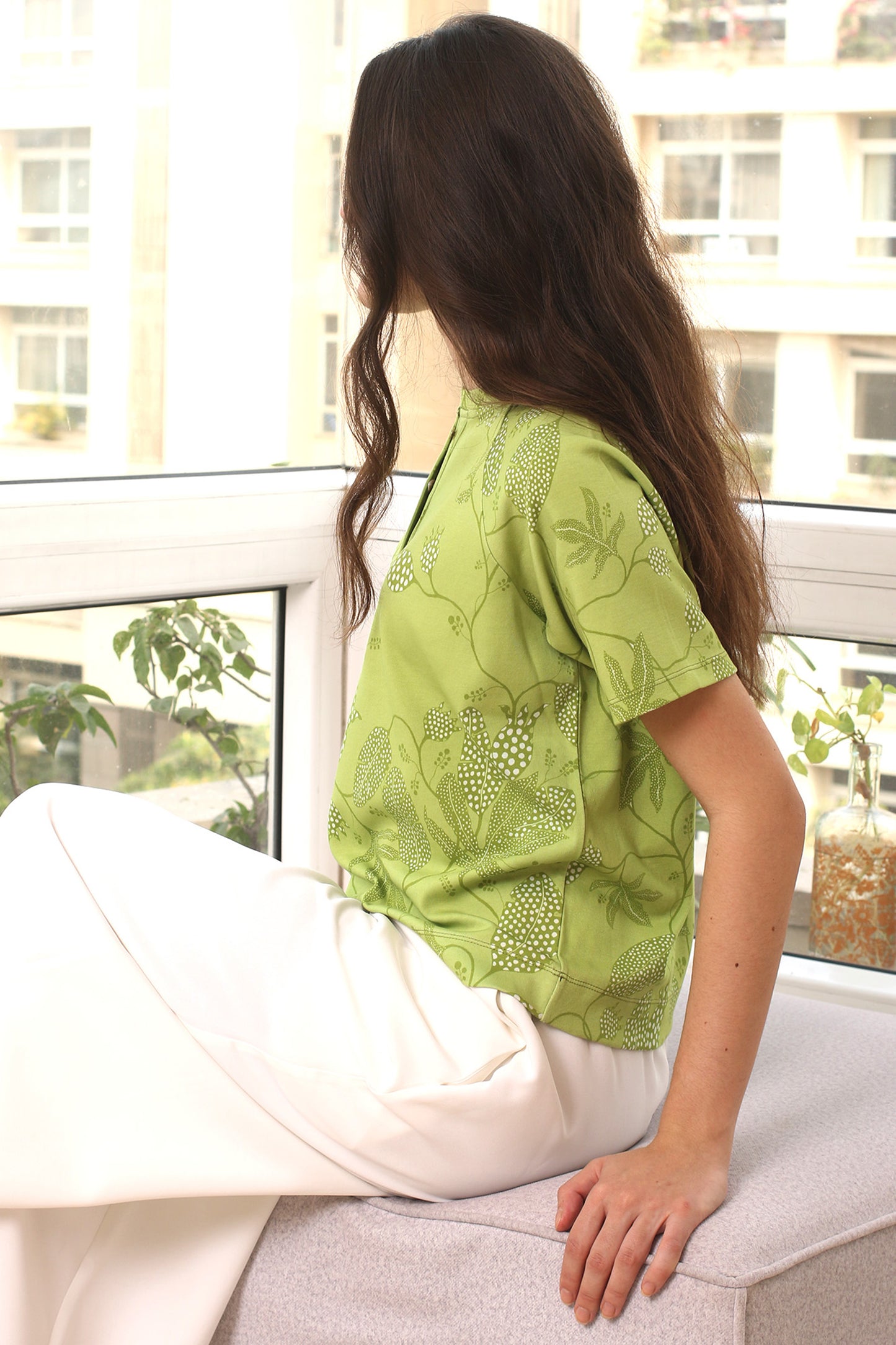 Lime green cotton modal T-shirt 2- Pashma Women's