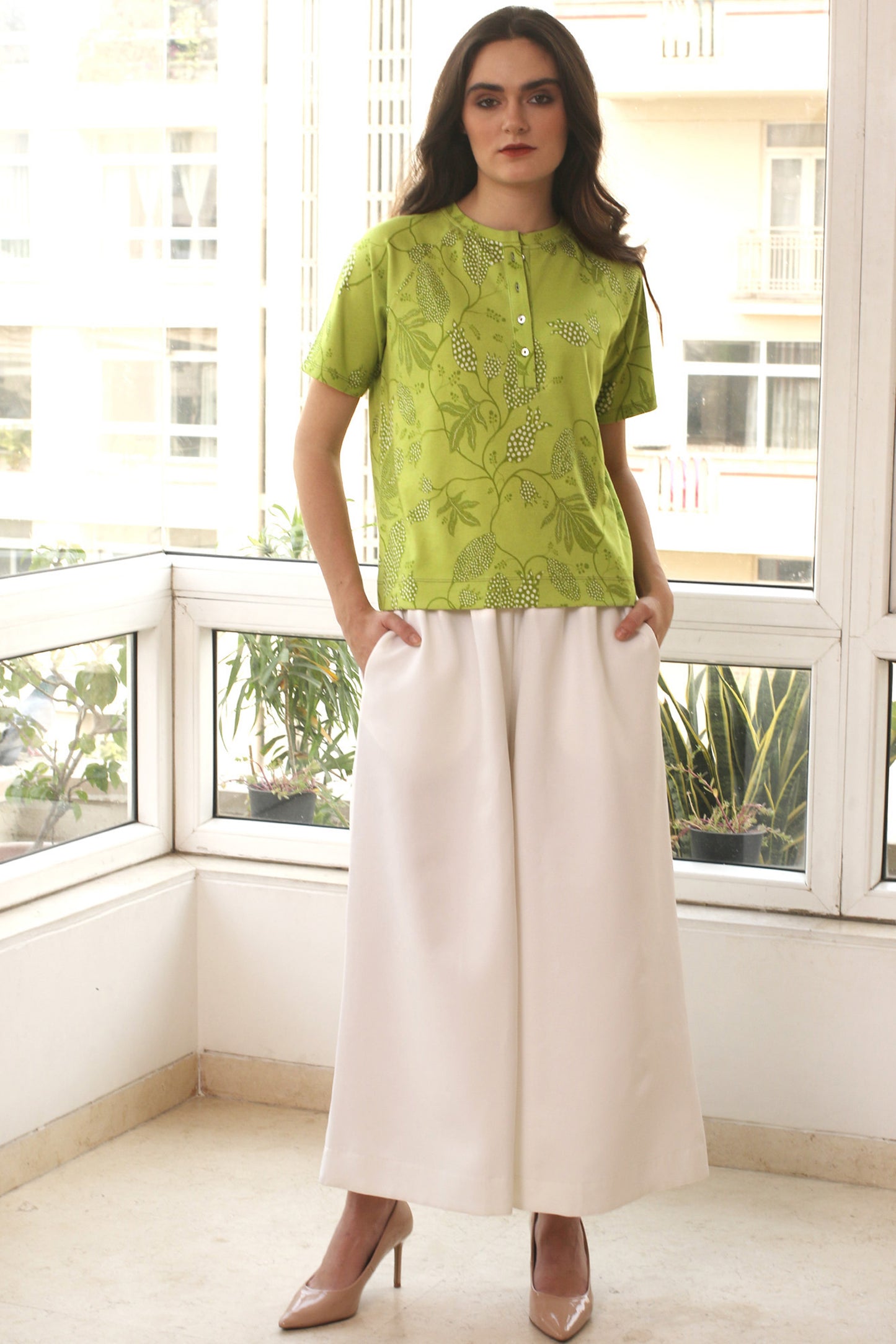 Lime green cotton modal T-shirt 3- Pashma Women's