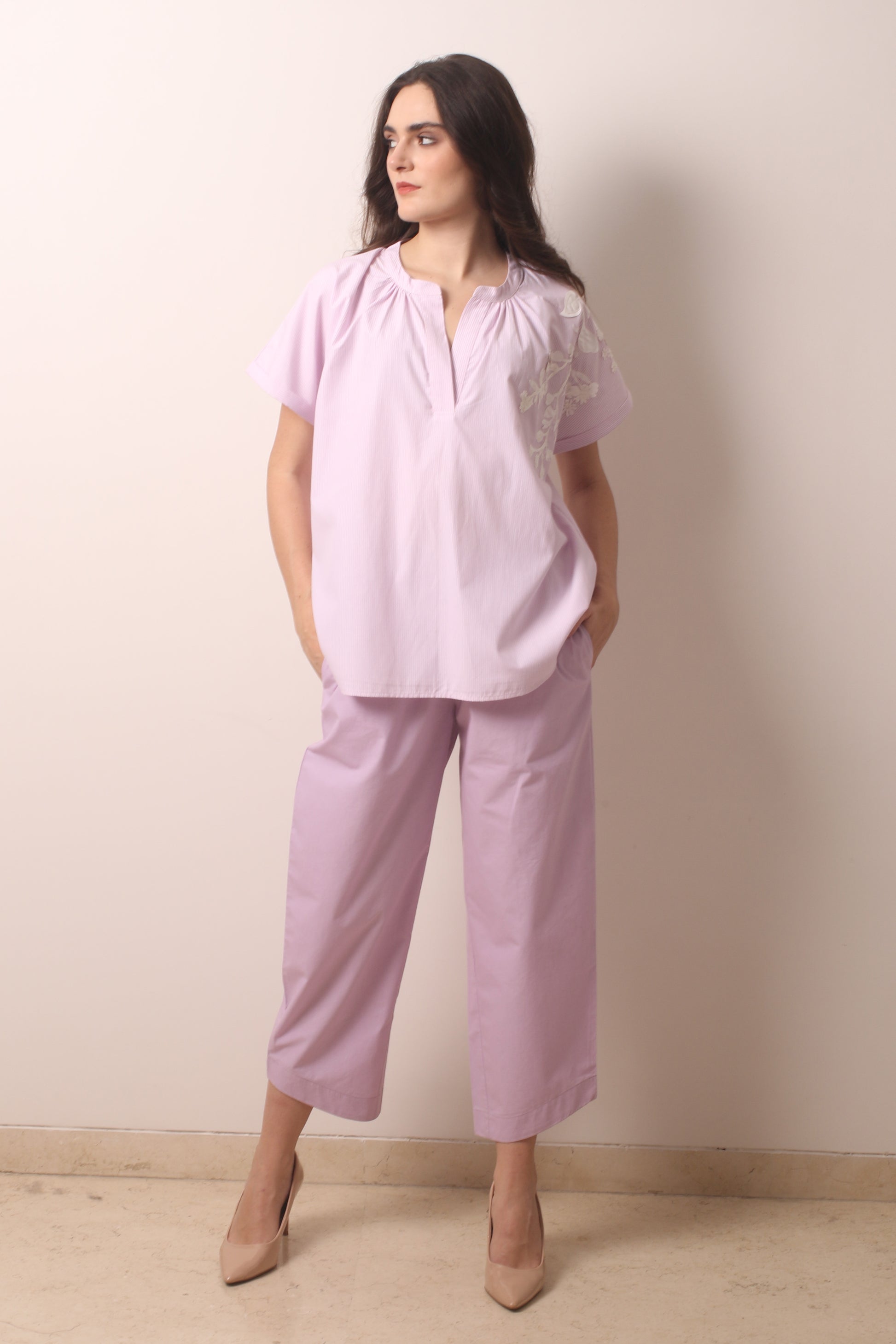 Mauve Appliqué Cotton Co-Ord Set- Pashma Women's