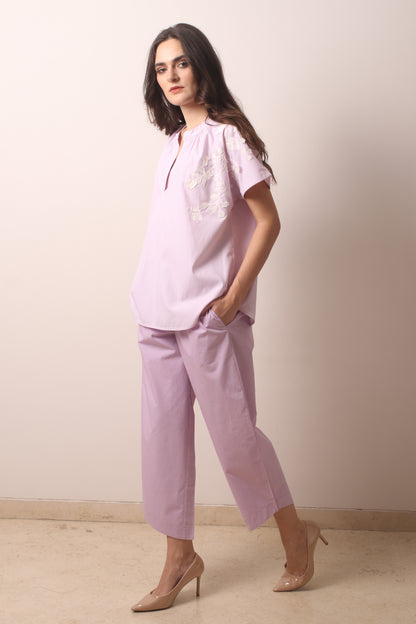 Mauve Appliqué Cotton Co-Ord Set 1- Pashma Women's