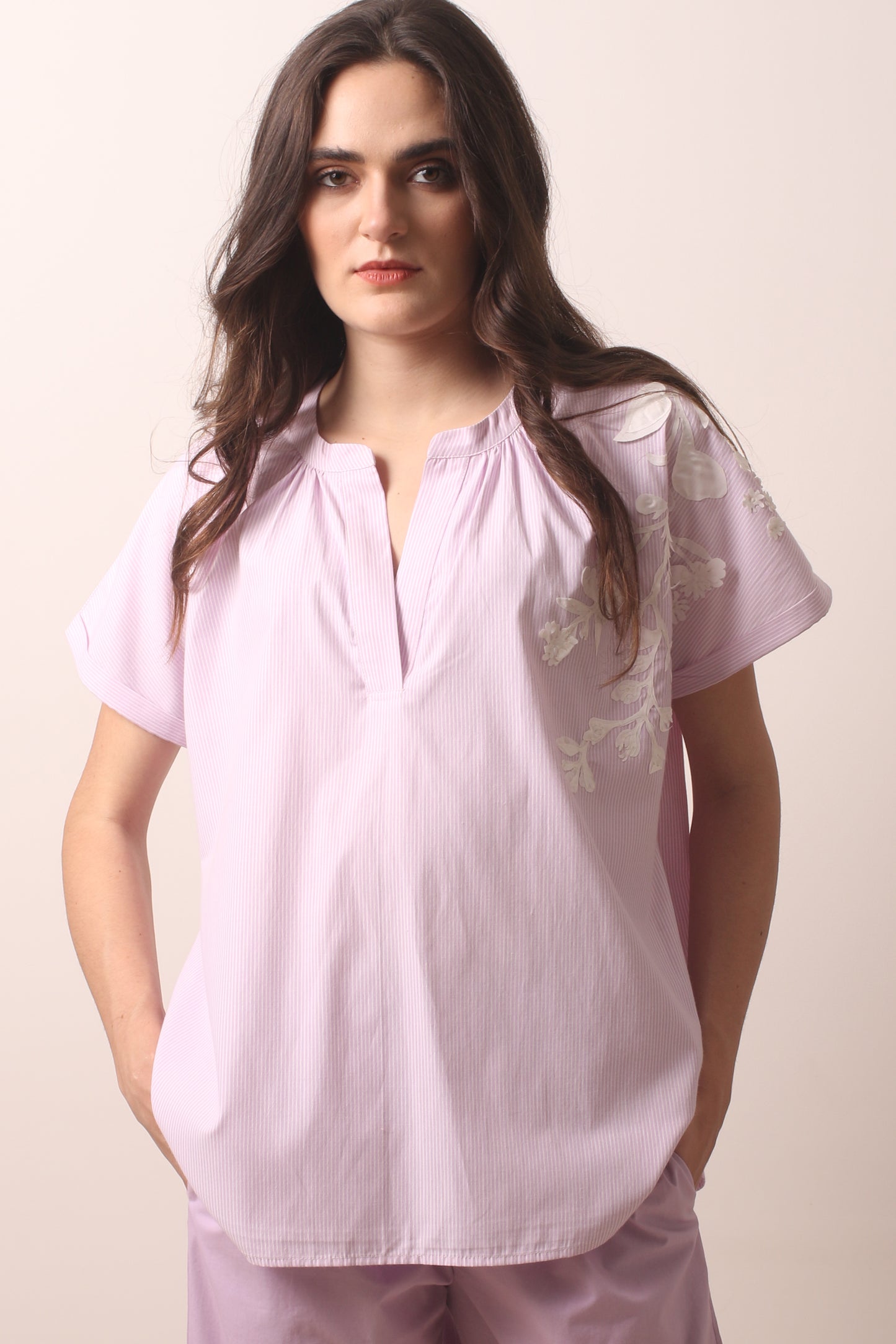 Mauve Appliqué Cotton Top- Pashma Women's