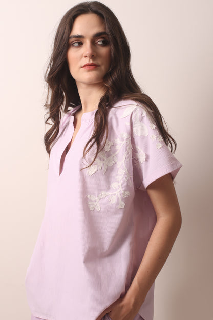 Mauve Appliqué Cotton Top 1- Pashma Women's
