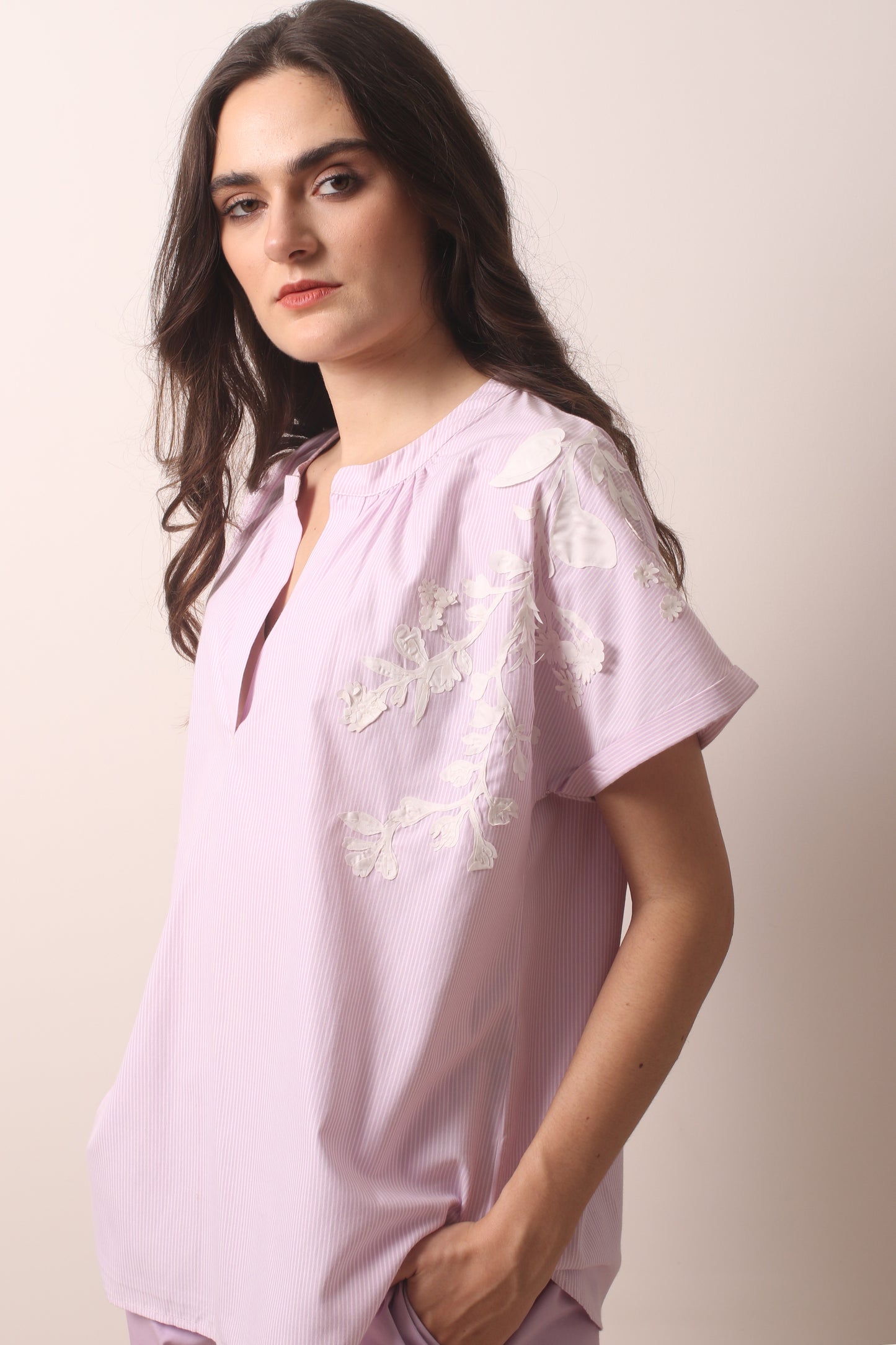 Mauve Appliqué Cotton Top 2- Pashma Women's