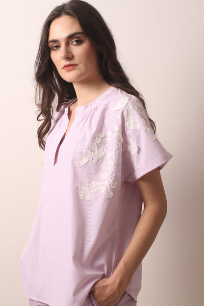Mauve Appliqué Cotton Top 2- Pashma Women's