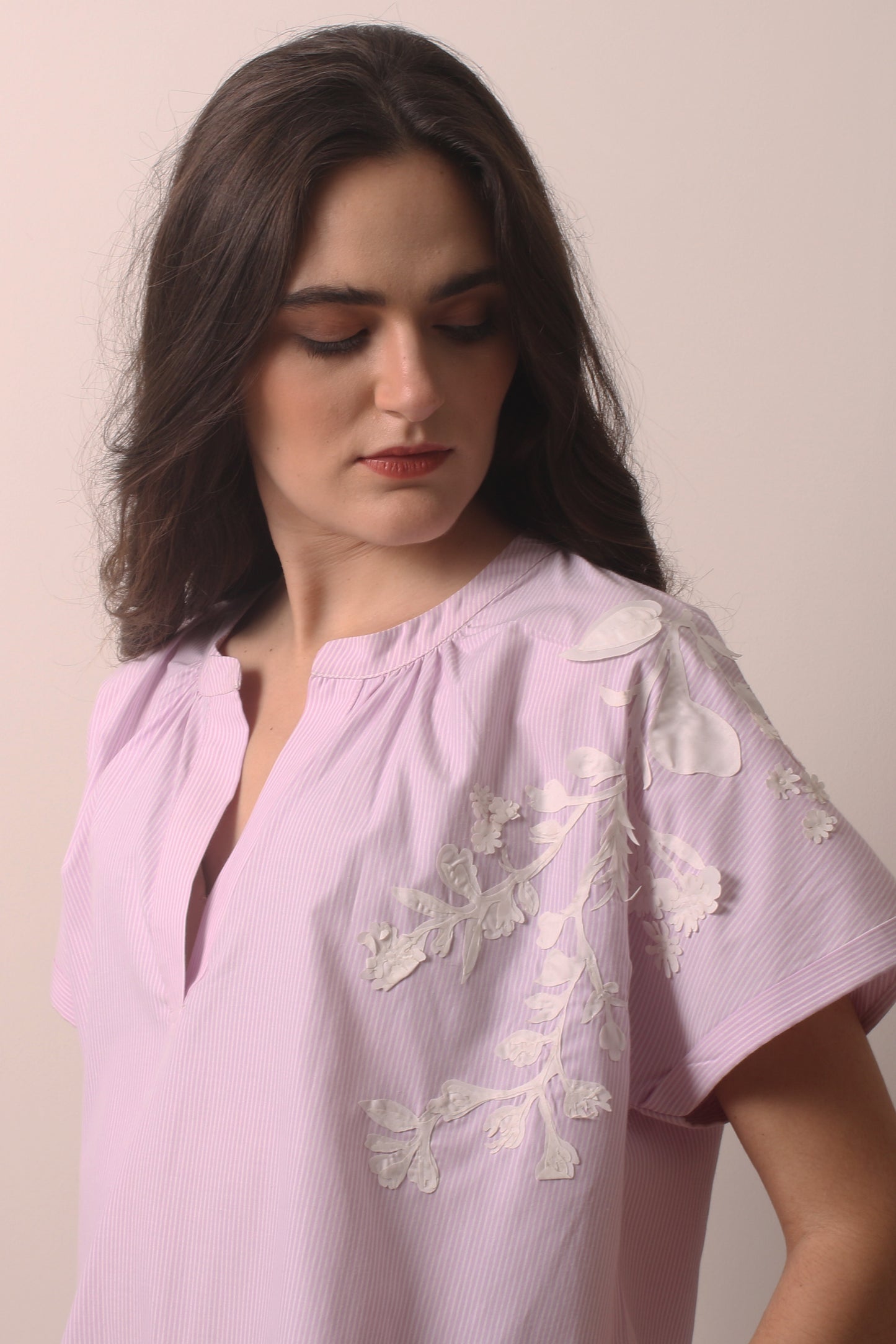 Mauve Appliqué Cotton Top 3- Pashma Women's