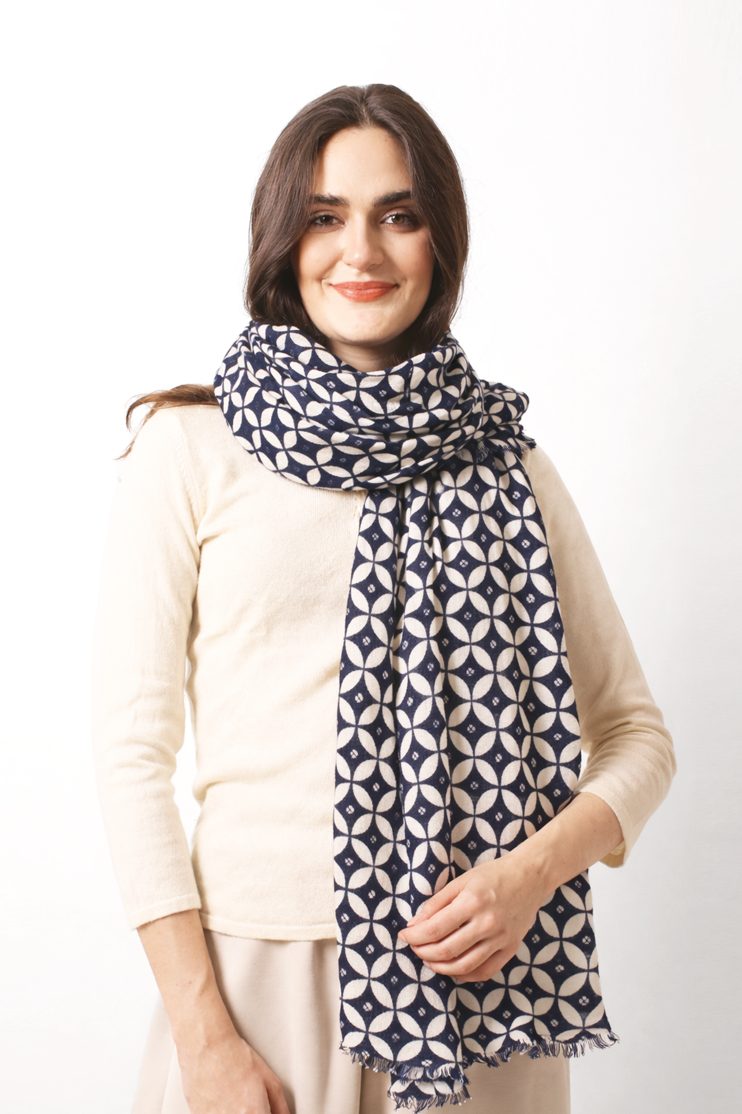 Monochrome Geometric Wool Cashmere Twill Scarf