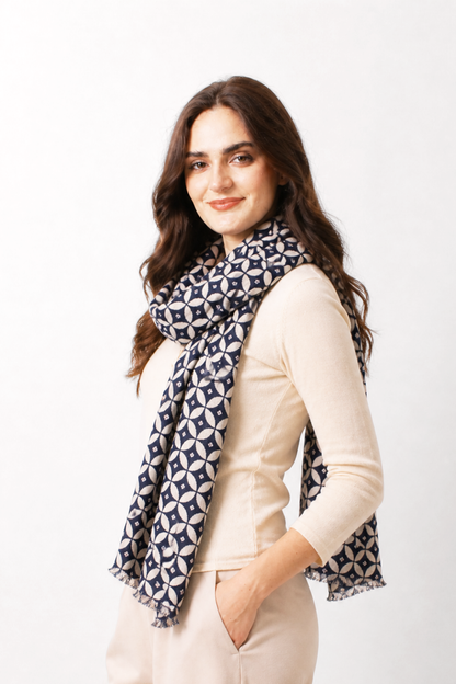 Monochrome Geometric Wool Cashmere Twill Scarf