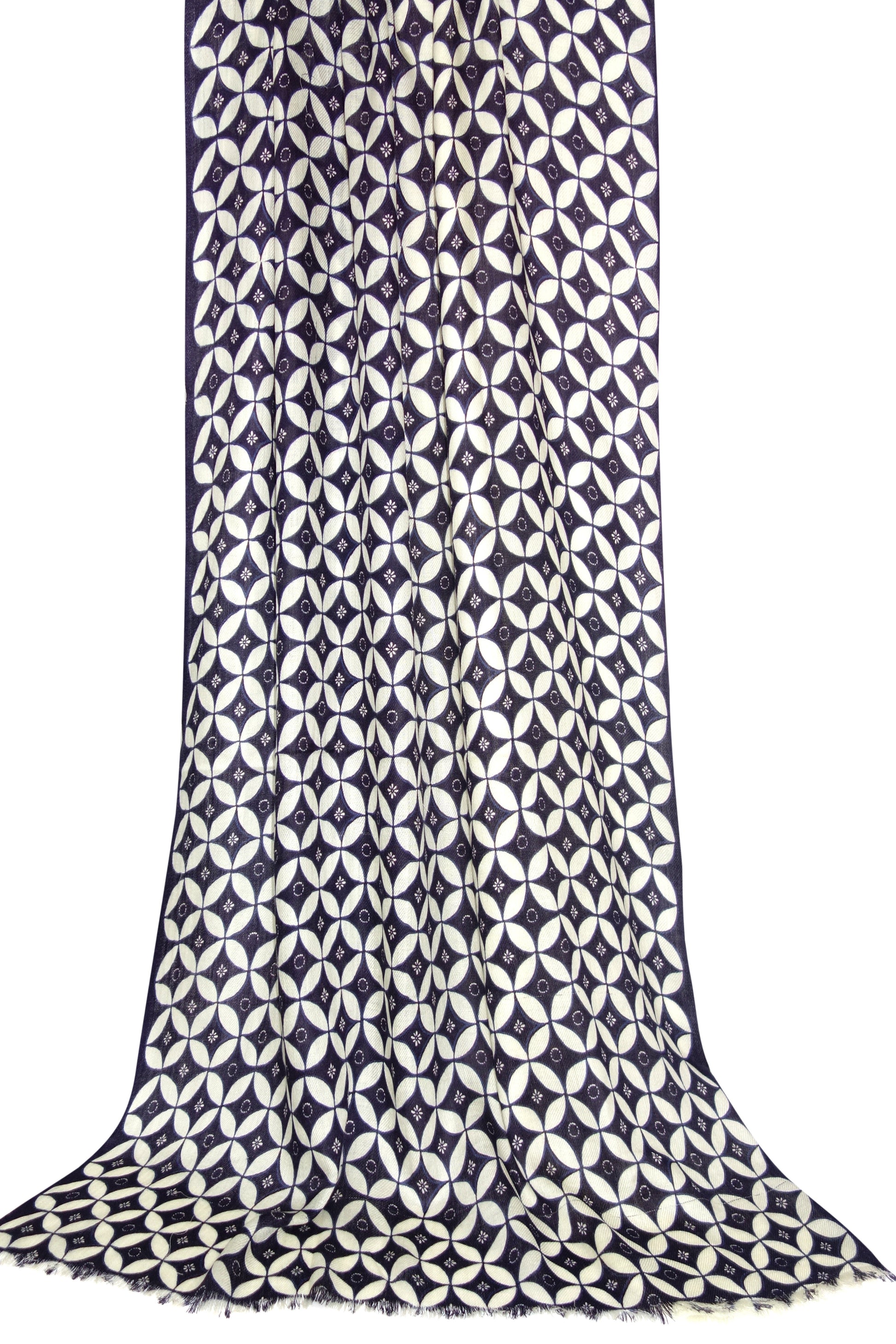 Monochrome Geometric wool cashmere twill scarf- Pashma Women