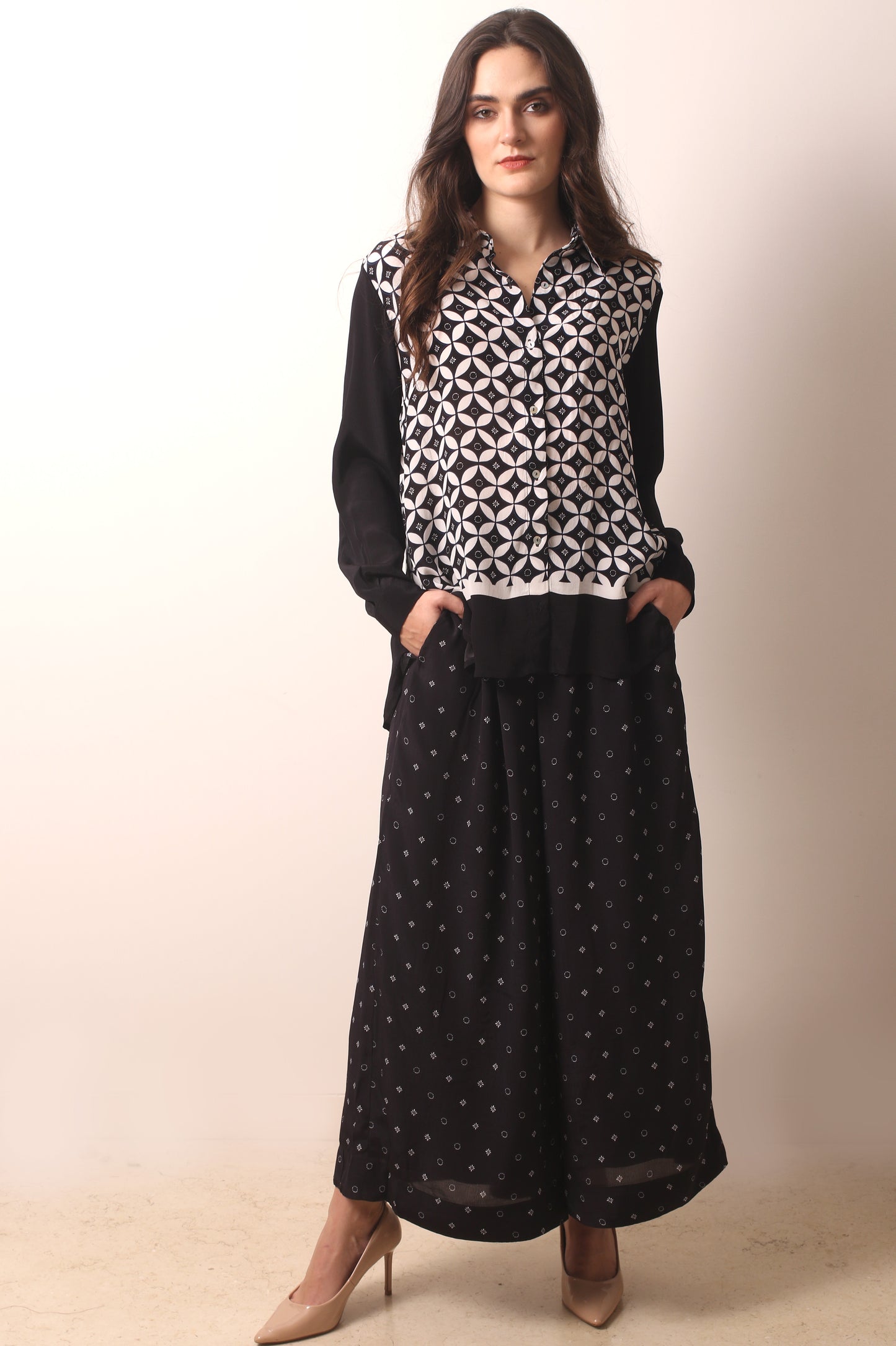 Monochrome Viscose Tabby Co Ord Set 1- Pashma Women's