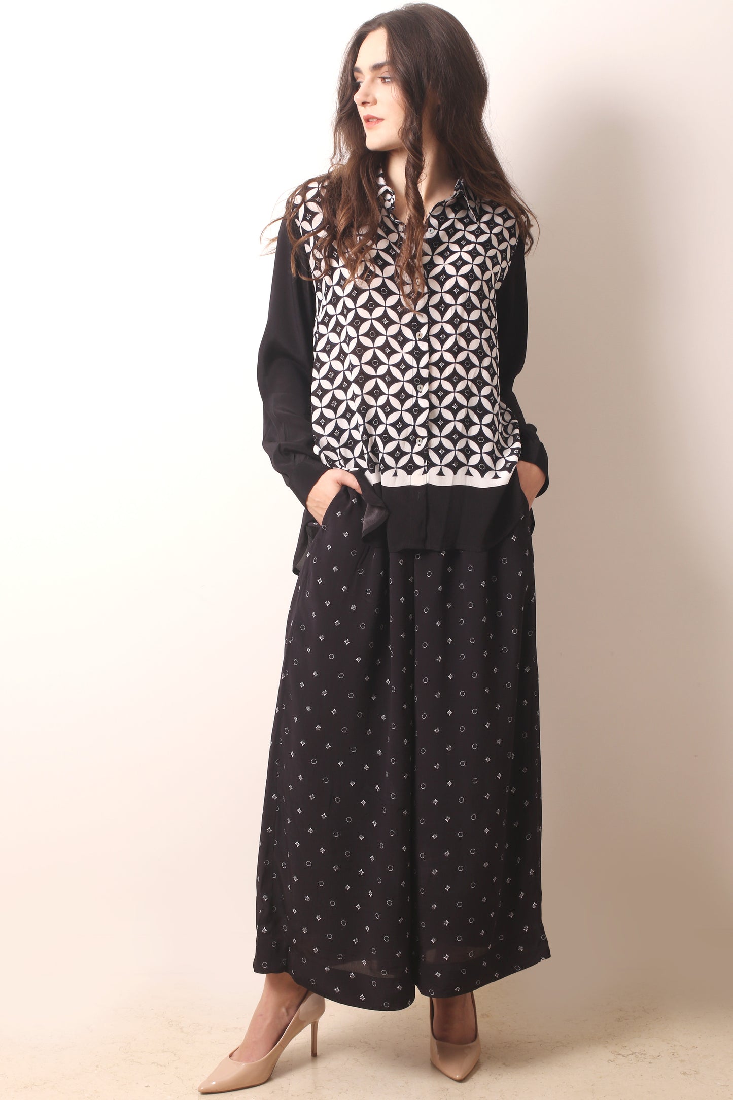 Monochrome Viscose Tabby Co Ord Set 2- Pashma Women's